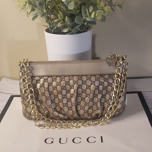 Gucci Vintage GG Monogram Gold Leather Mini Shoulder Bag - Picture 1 of 17